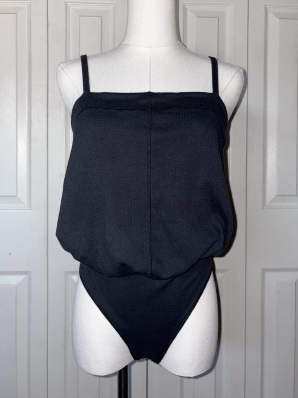 Intimately Free People Marissa Ribbed Blouson Black Bodysuit Size Small